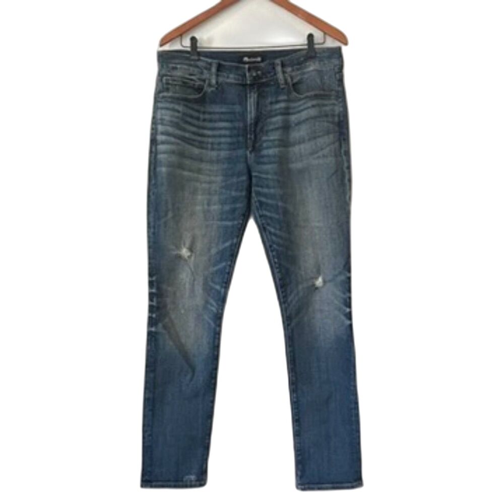 Madewell Men's Jeans Size 34 x 32 Skinny Distressed Whiskering Everyday Casual